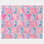 パステルピンク秋カボチャ&アクアサンフラワー フリースブランケット (正面(横))