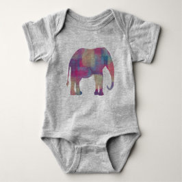 パステルピンク紫色の抽象芸術ゾウのシルエット ベビーボディスーツ