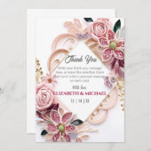 パステルピンク結婚フローラのフレーム紙クイリング サンキューカード (正面/裏面)