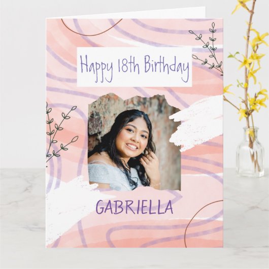 パステルピンク色のカスタム写真の誕生日カード カード (黄色い花)