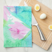 パステルピンク蓮の花の水色 キッチンタオル (四つ折り)