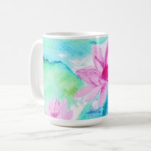パステルピンク蓮の花の水色 コーヒーマグカップ (正面左)