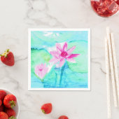 パステルピンク蓮の花の水色 スタンダードカクテルナプキン (インサイチュ)