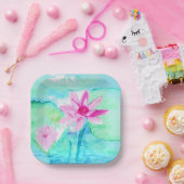 パステルピンク蓮の花の水色 ペーパープレート (パーティー)