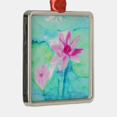 パステルピンク蓮の花の水色 メタルオーナメント (右)