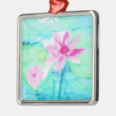 パステルピンク蓮の花の水色 メタルオーナメント (左)