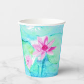 パステルピンク蓮の花の水色 紙コップ (正面)