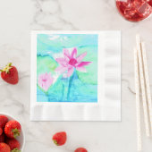 パステルピンク蓮の花の水色 縁ありランチョンナプキン (インサイチュ)