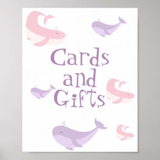 パステルピンク薄紫ホエールカードとギフト ポスター (正面)