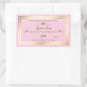 パステルピンク製品ラベル(金ゴールドフレームとロゴ付き) 長方形シール (バッグ)