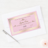 パステルピンク製品ラベル(金ゴールドフレームとロゴ付き) 長方形シール (封筒)