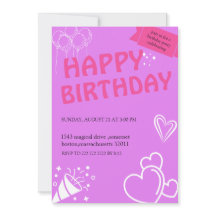 パステルピンク誕生日ブリス招待状