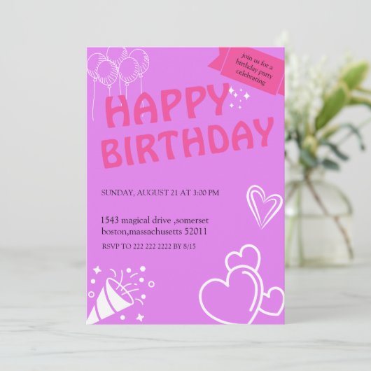 パステルピンク誕生日ブリス招待状 招待状 (スタンド正面)