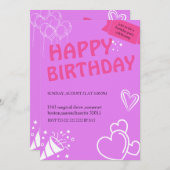 パステルピンク誕生日ブリス招待状 招待状 (正面/裏面)
