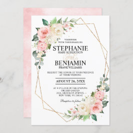 パステルピンク赤面バラフローラジオメトリック結婚ス 招待状