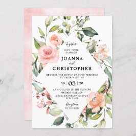 パステルピンク赤面バラフローラジオメトリック結婚ス 招待状