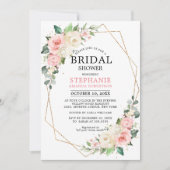 パステルピンク赤面バラフローラブライダルシャワー 招待状 (正面)