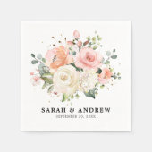 パステルピンク赤面バラフローラボ結婚タニカル スタンダードカクテルナプキン (正面)