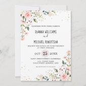 パステルピンク赤面バラフローラボ結婚タニカル 招待状 (正面)