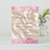 パステルピンク金ゴールドアゲートアイボリーシルク結婚ス 招待状 (スタンド正面)