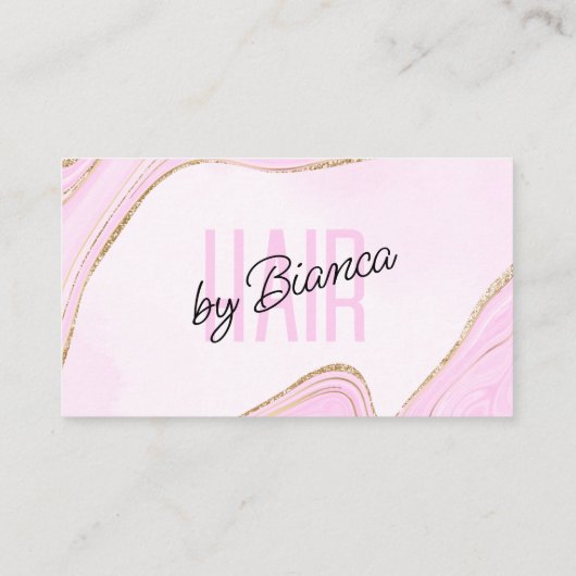 パステルピンク金ゴールドグリッターアゲート美容師サロン 名刺 (裏面)