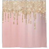 *~*パステルピンク金ゴールドグリッタードリップAP7 シャワーカーテン (正面)