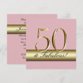 パステルピンク金ゴールドシンプル50歳誕生日パーティー 招待状 (正面/裏面)