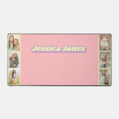 パステルピンク黄色かわいい名前フォトコラージュ デスクマット (正面)