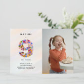 パステルピンク9誕生日フローラ招待状写真 招待状 (スタンド正面)