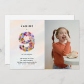 パステルピンク9誕生日フローラ招待状写真 招待状 (正面/裏面)