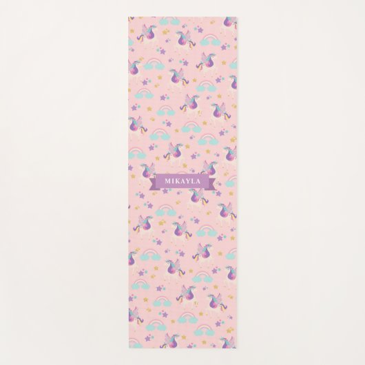 パステルピンク|かわいい虹の一角獣絵の子どもたち ヨガマット (正面)