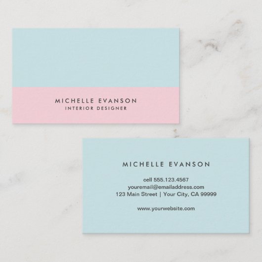 パステルピンク&アクアブルーカラーブロックミニマル 名刺 (正面/裏面)