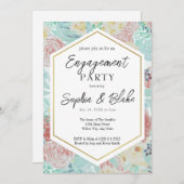 パステルピンク&イエローフローラ婚約パーティ 招待状 (正面/裏面)