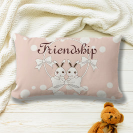 パステルピンク オフホワイト リボン キュート ツインバニー キッズ ランバークッション