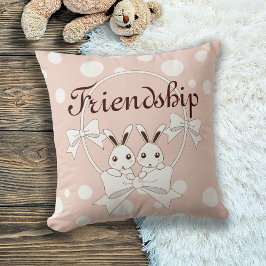 パステルピンク オフホワイト リボン 双子 ウサギ 女の子 子供 クッション