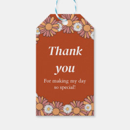パステルピンク&オレンジデイジーフローラルパターン ギフトタグ
