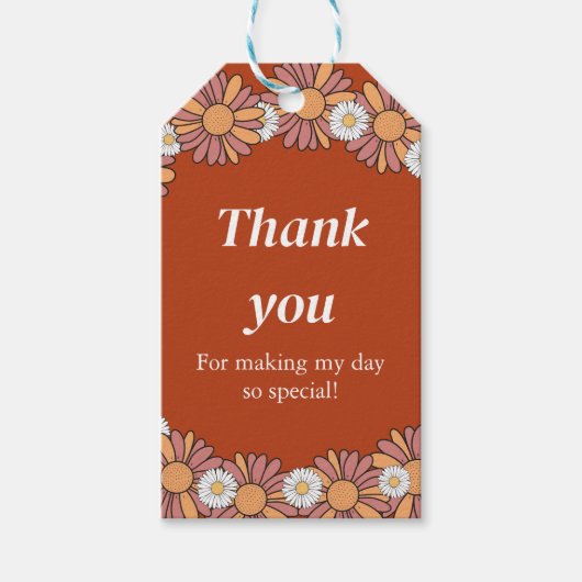 パステルピンク&オレンジデイジーフローラルパターン ギフトタグ (正面)