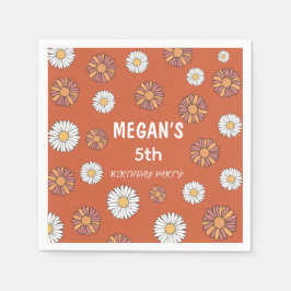 パステルピンク&オレンジデイジーフローラルパターン スタンダードカクテルナプキン