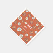パステルピンク&オレンジデイジーフローラルパターン スタンダードカクテルナプキン (角)