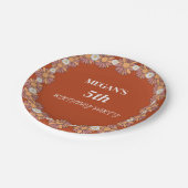 パステルピンク&オレンジデイジーフローラルパターン ペーパープレート (アングル)