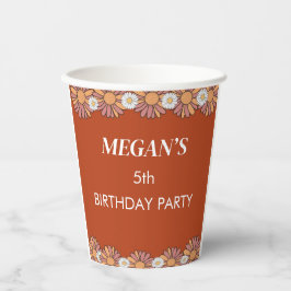 パステルピンク&オレンジデイジーフローラルパターン 紙コップ