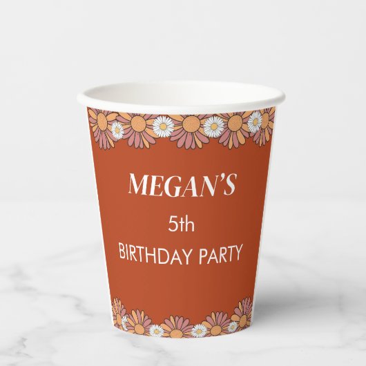 パステルピンク&オレンジデイジーフローラルパターン 紙コップ (正面)