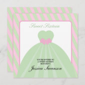 パステルピンク&グリーンガウンフォーマルSweet sixteen 招待状 (正面/裏面)