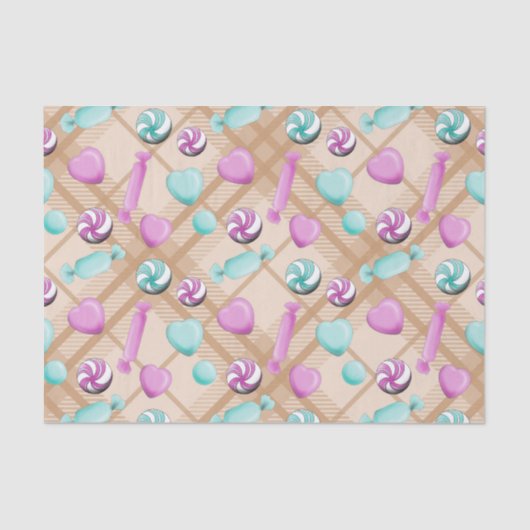 パステルピンク&グリーンクリスマスキャンディ 薄葉紙 (正面)