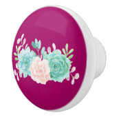 パステルピンク&グリーンフローラブーケオンマゼンタバック セラミックノブ (右)