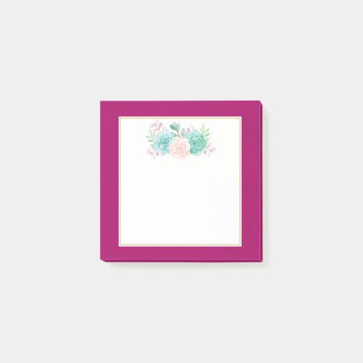 パステルピンク&グリーンフローラブーケオンマゼンタバック ポストイット (正面)
