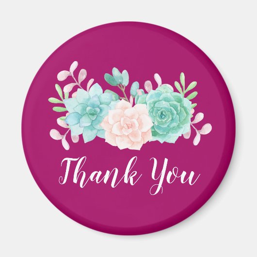 パステルピンク&グリーンフローラブーケオンマゼンタバック マグネット (正面)