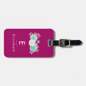 パステルピンク&グリーンフローラブーケオンマゼンタバック ラゲッジタグ (正面横)