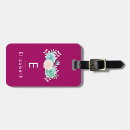 パステルピンク&グリーンフローラブーケオンマゼンタバック ラゲッジタグ