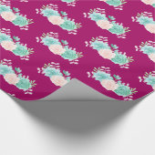 パステルピンク&グリーンフローラブーケオンマゼンタバック ラッピングペーパー (コーナー)